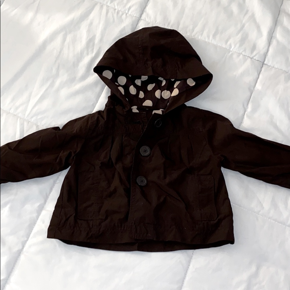 2t baby gap brown rain coat polka dot lining
